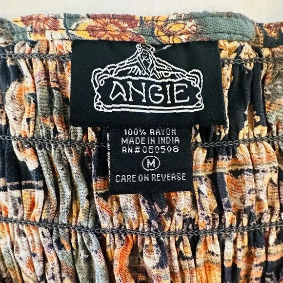 Angie Multicolor Floral Smocked Waist Boho Top - Picture 3 of 4